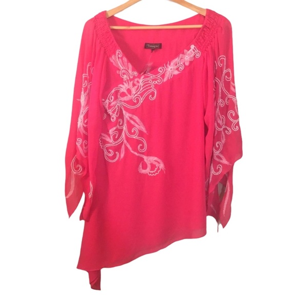 tunique Tops - NWT by TUNIQUE pink flow top with white beading